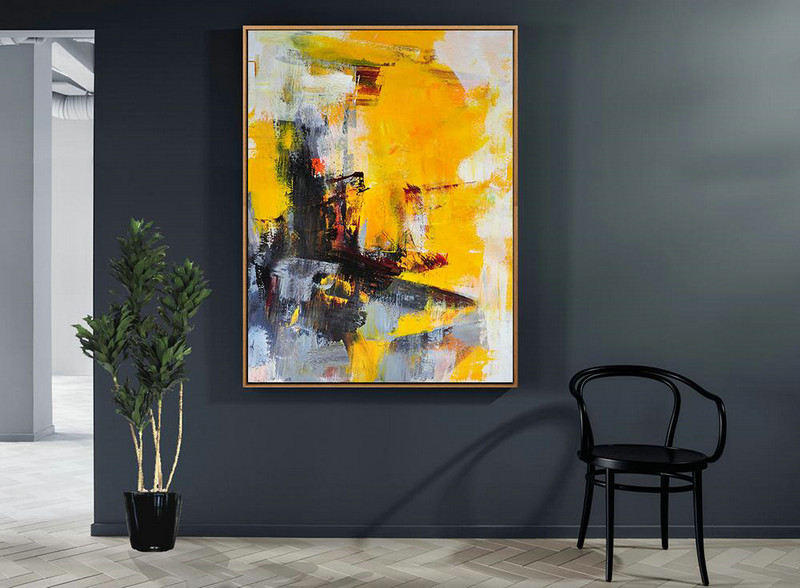 Hand Made Abstract Art,Vertical Palette Knife Contemporary Art,Large Oil Canvas Art,Red,Brown,Grey,White.etc